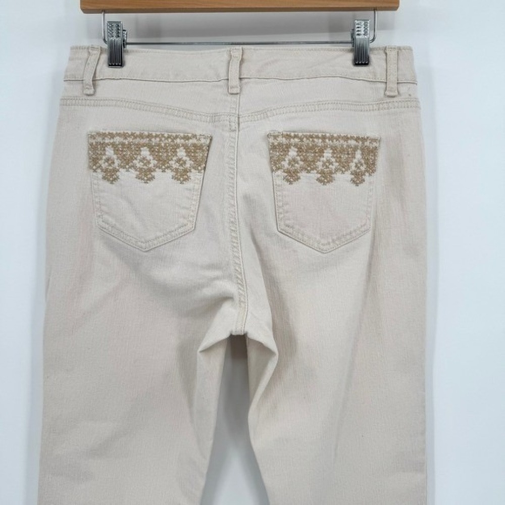 Laura Ashley Y2K Cream Straight Jeans with‎ Gold Pocket Details Women's Sz 12P - Picture 2 of 12
